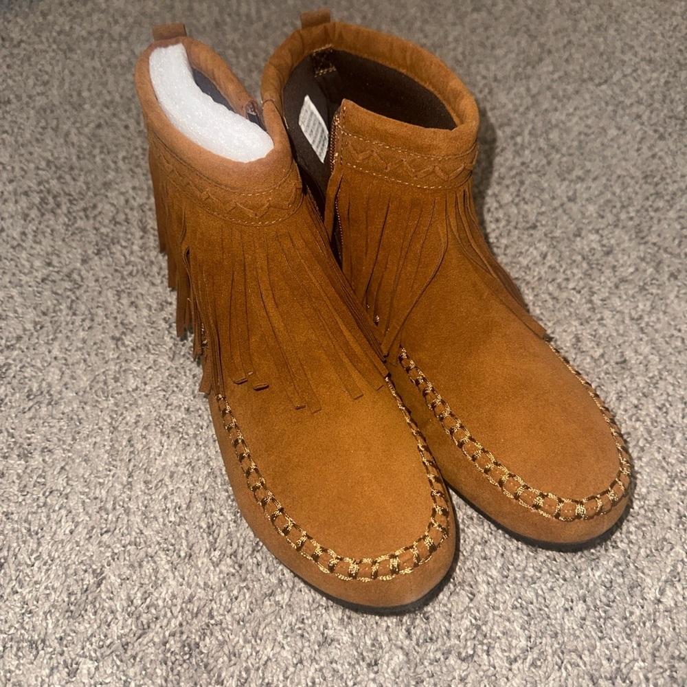 Jessica Cline Brown Fringe Suede Ankle Boots